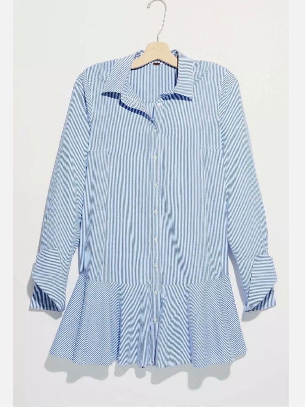 FREE PEOPLE Blue & White Pinstripe Mini Shirt Dress